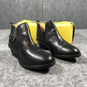 Fly London DART987FLY Ankle Booties Womens 11-11.5 Black Leather Buckle Zip Boot